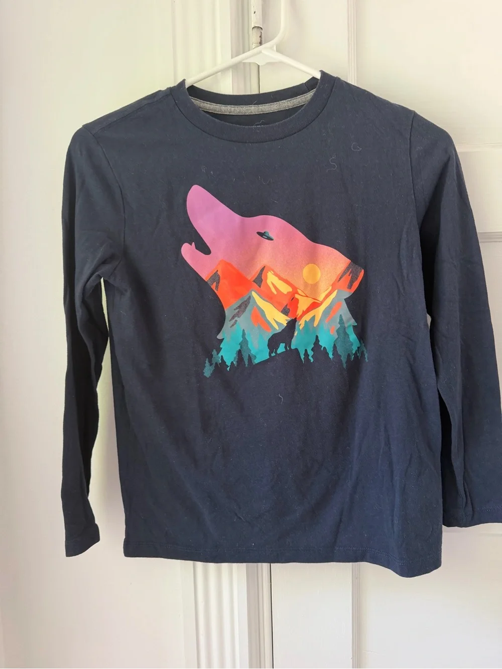 Boys navy long sleeve Graphic Tee, size 10-12